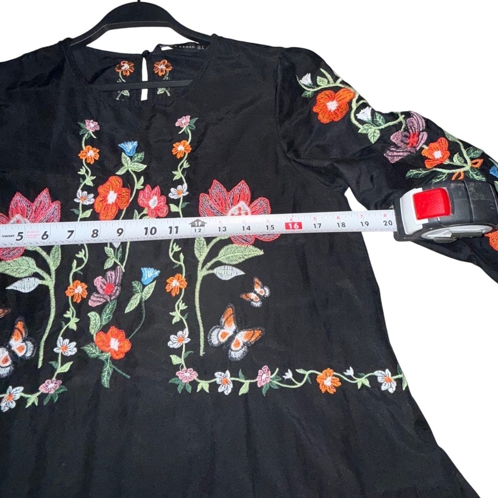 Black Embroidered Floral Butterfly Dress Size S Boho Festival Country Prairie - Picture 6 of 8